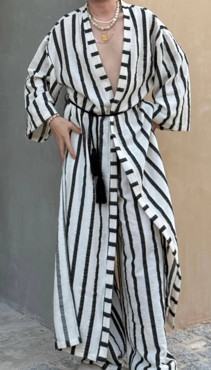 Pamuk Çizgili Kimono